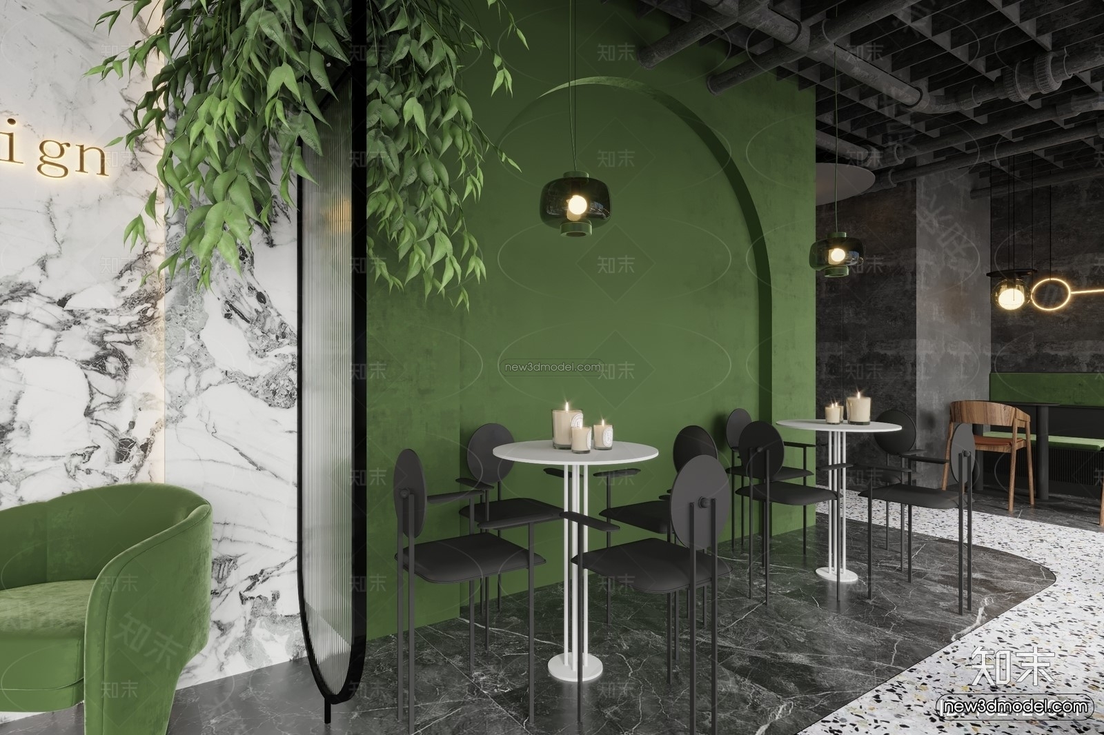 Modern Style Interior 3D Blocks and 3D Models – Coffee Shop 3D Scene – 870 – CORONA - thumbnail 3