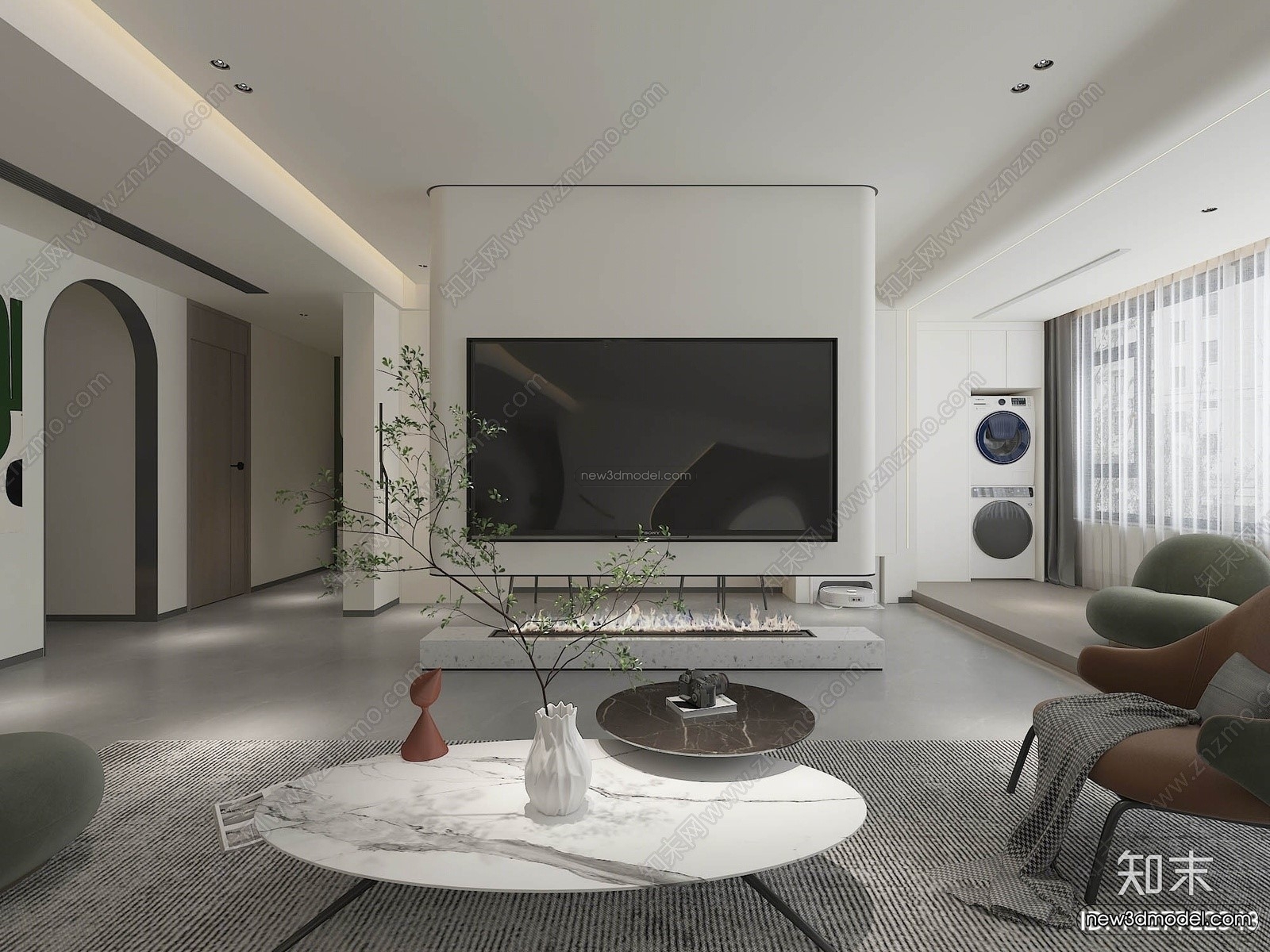 Minimalist Style Interior 3D Blocks – Living Room 3D Model – 079 – VRAY - thumbnail 2