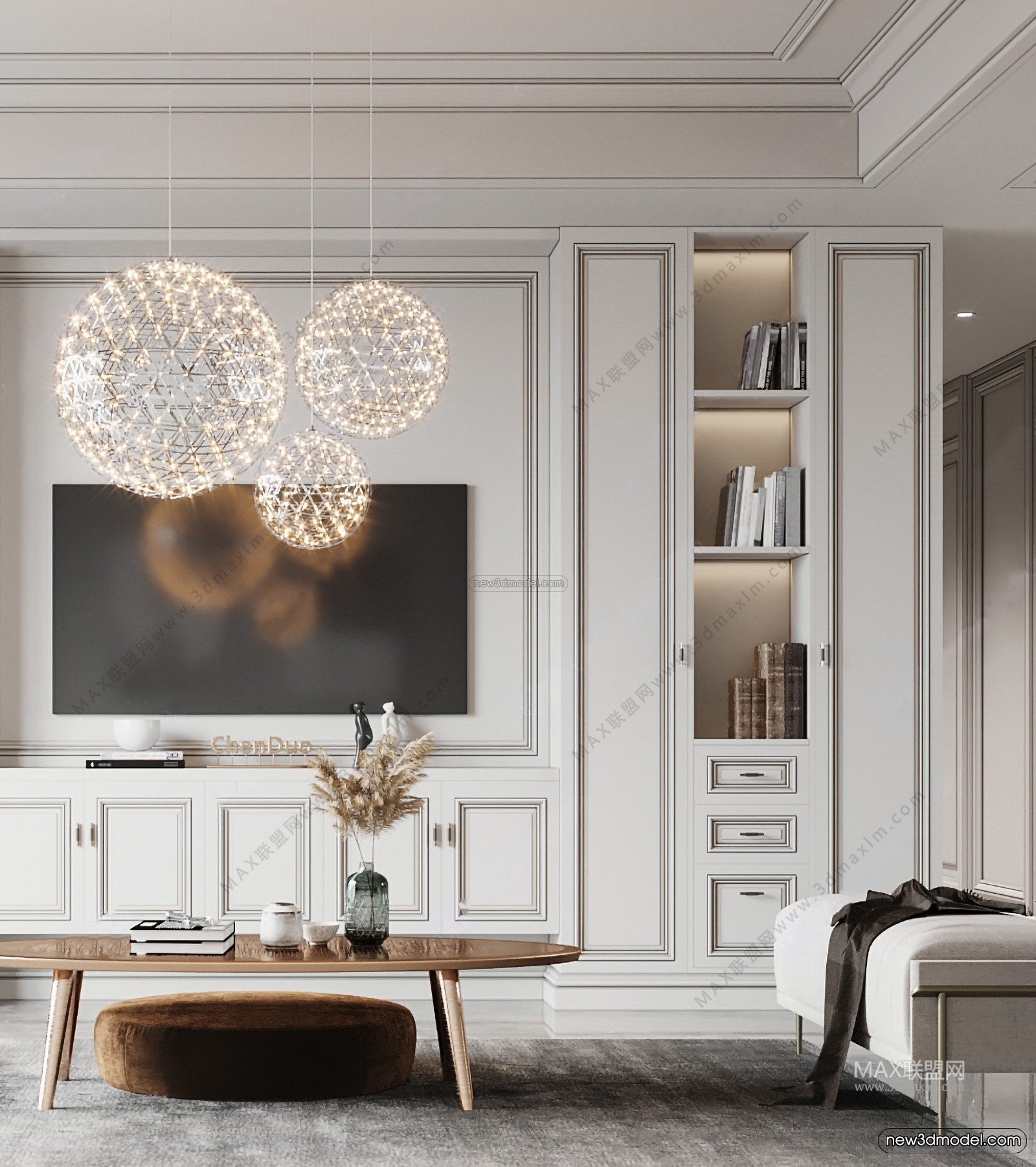 Europe Style Interior 3D Blocks – Living Room 3D Model – 127 – VRAY - thumbnail 3