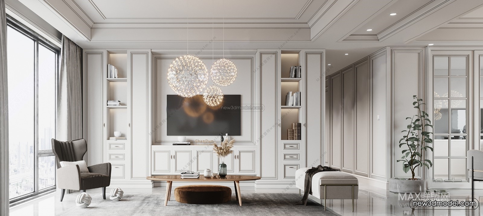 Europe Style Interior 3D Blocks – Living Room 3D Model – 127 – VRAY - thumbnail 2