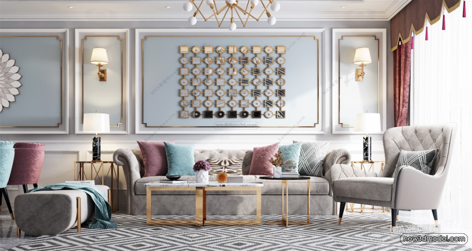 Europe Style Interior 3D Blocks – Living Room 3D Model – 128 – VRAY - thumbnail 2