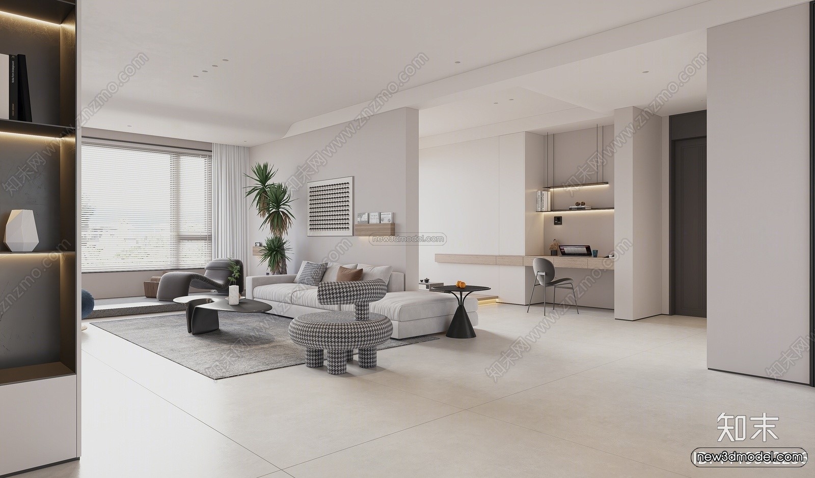 Minimalist Style Interior 3D Blocks – Living Room 3D Model – 081 – VRAY - thumbnail 3