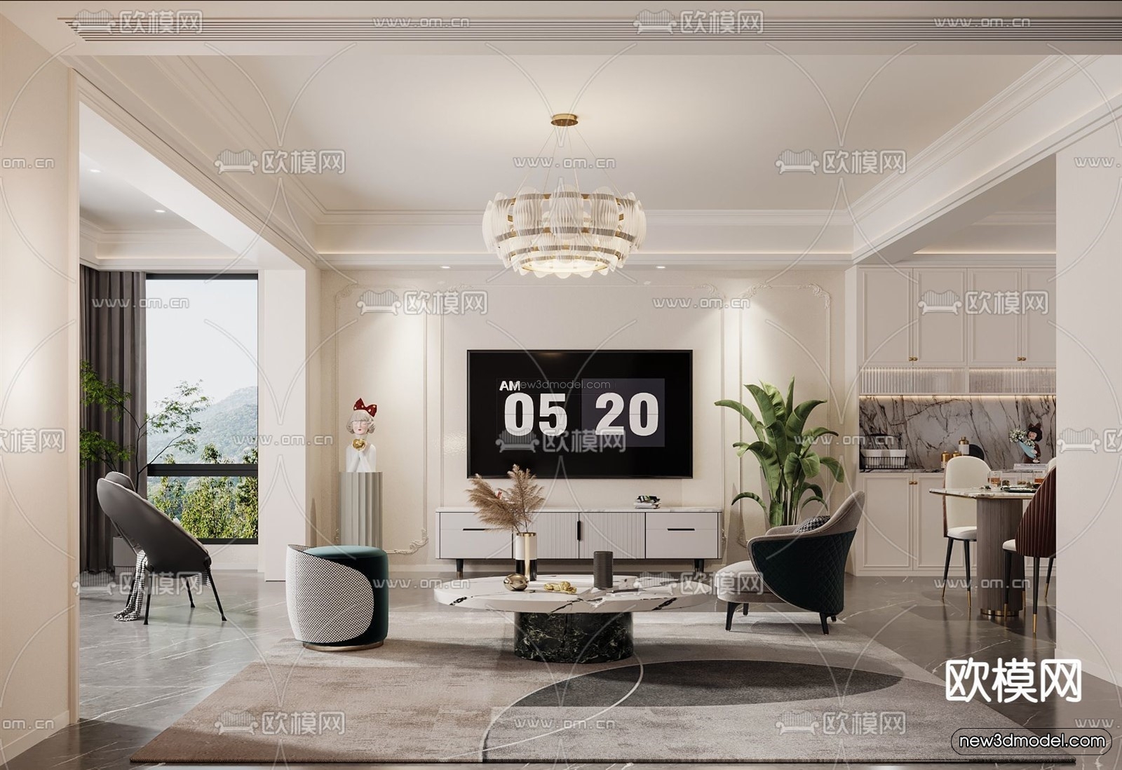 Europe Style Interior 3D Blocks – Living Room 3D Model – 130 – VRAY - thumbnail 2