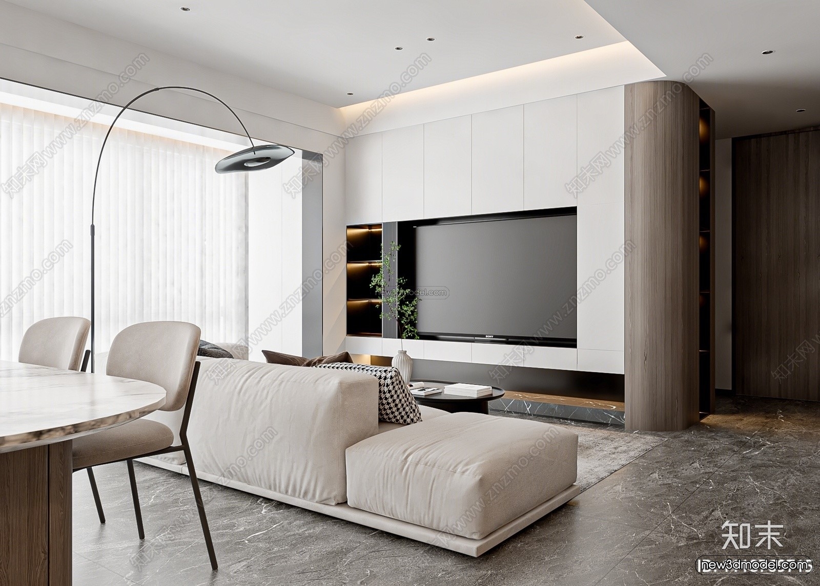 Minimalist Style Interior 3D Blocks – Living Room 3D Model – 082 – VRAY - thumbnail 4