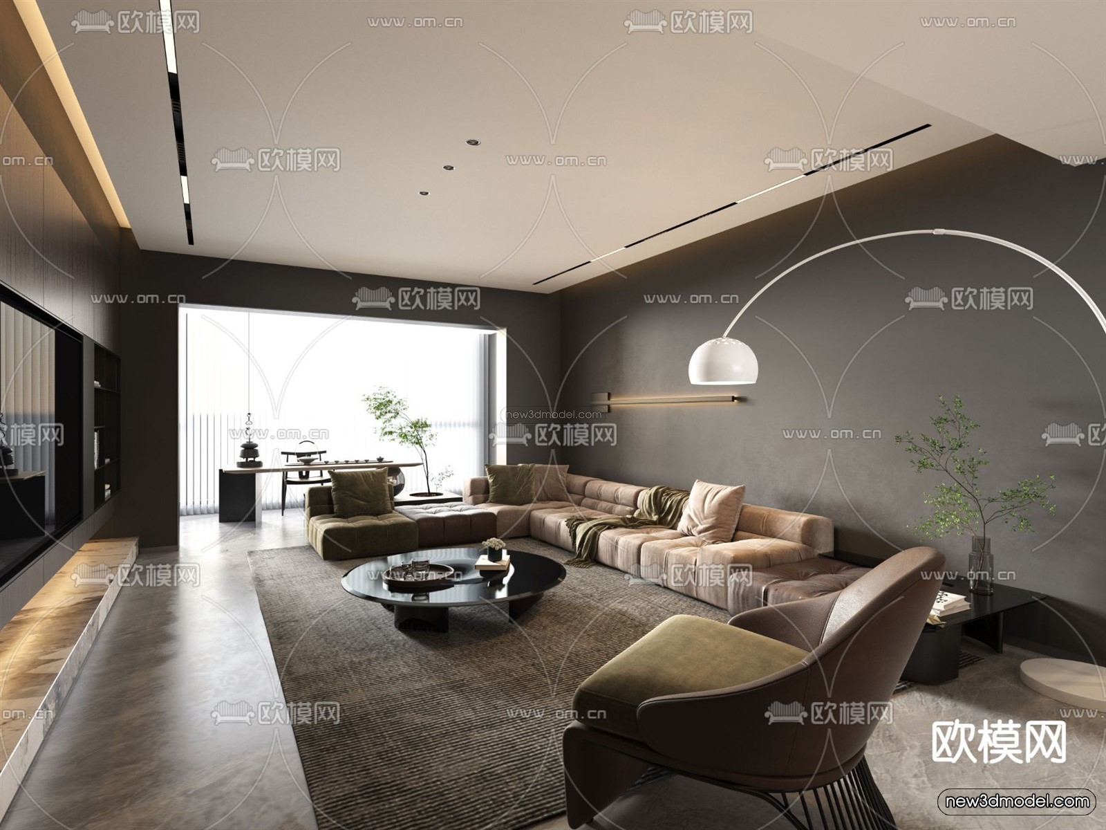Minimalist Style Interior 3D Blocks – Living Room 3D Model – 083 – VRAY - thumbnail 2