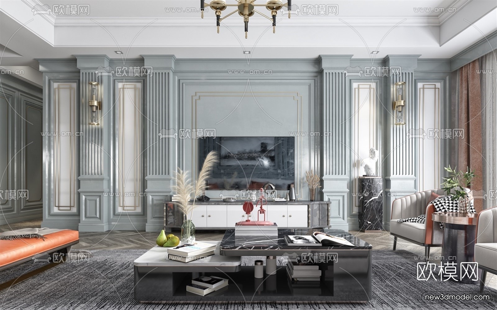 Europe Style Interior 3D Blocks – Living Room 3D Model – 136 – VRAY - thumbnail 2