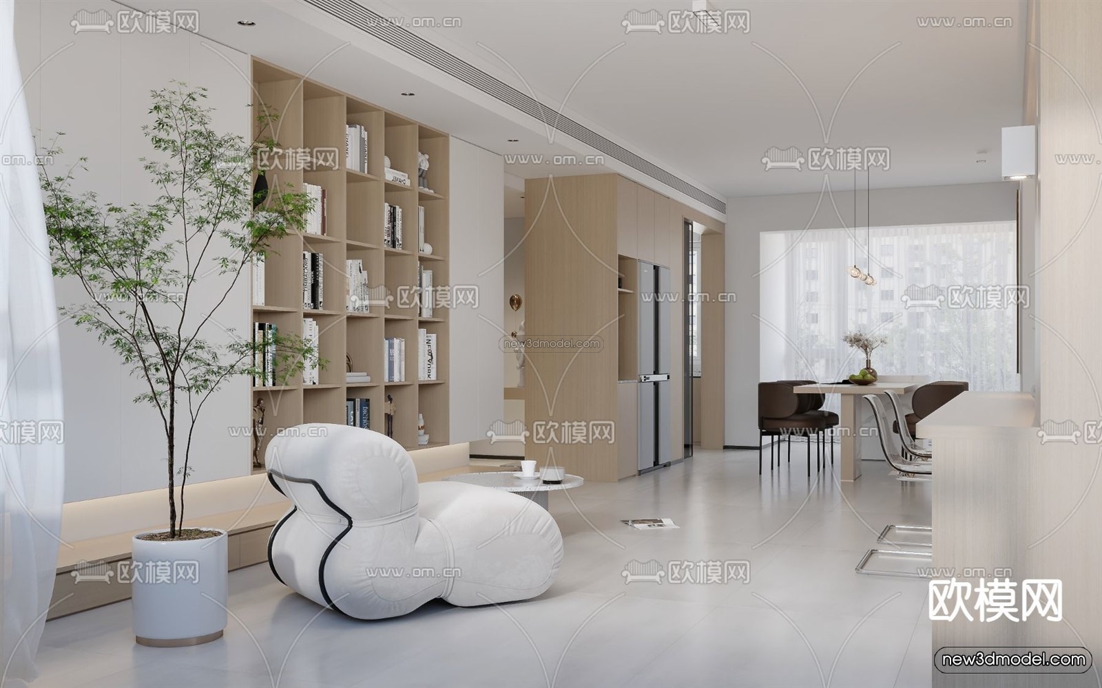 Minimalist Style Interior 3D Blocks – Living Room 3D Model – 084 – VRAY - thumbnail 2