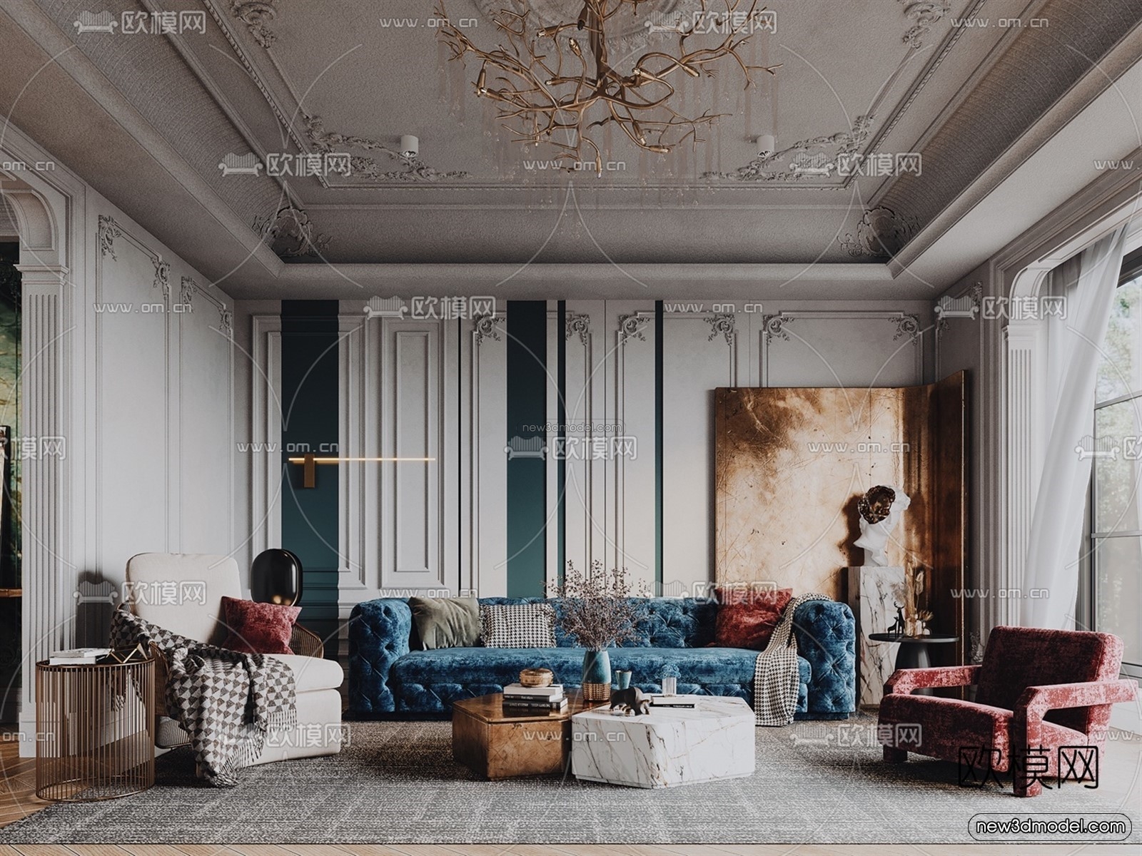 Europe Style Interior 3D Blocks – Living Room 3D Model – 138 – VRAY - thumbnail 4