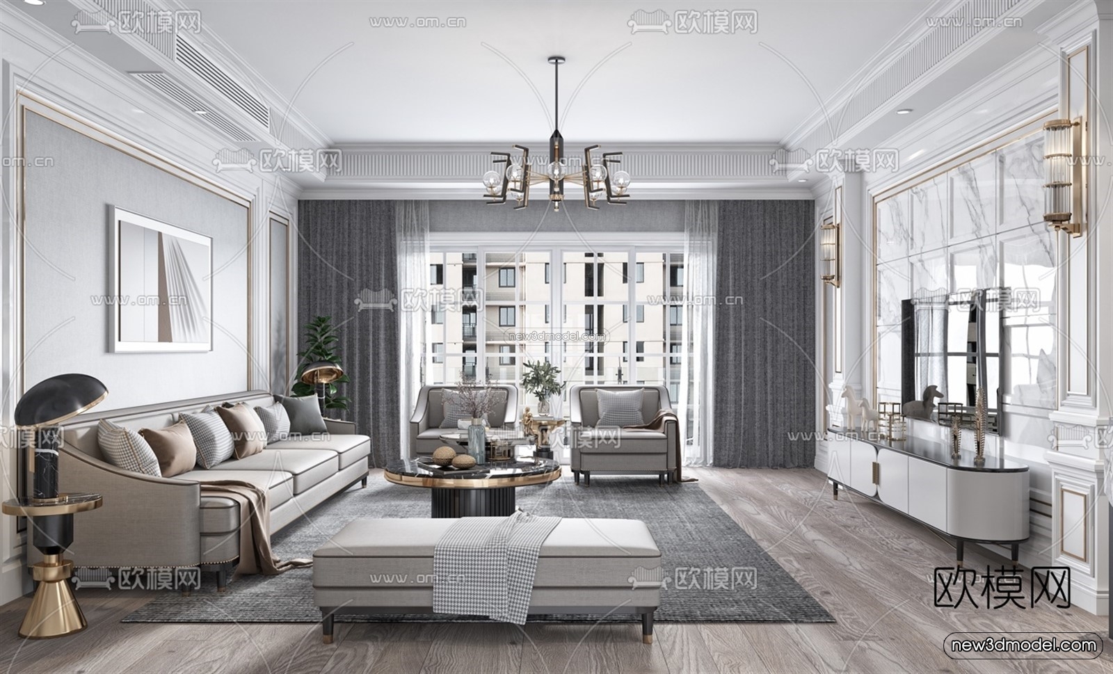 Europe Style Interior 3D Blocks – Living Room 3D Model – 139 – VRAY - thumbnail 4