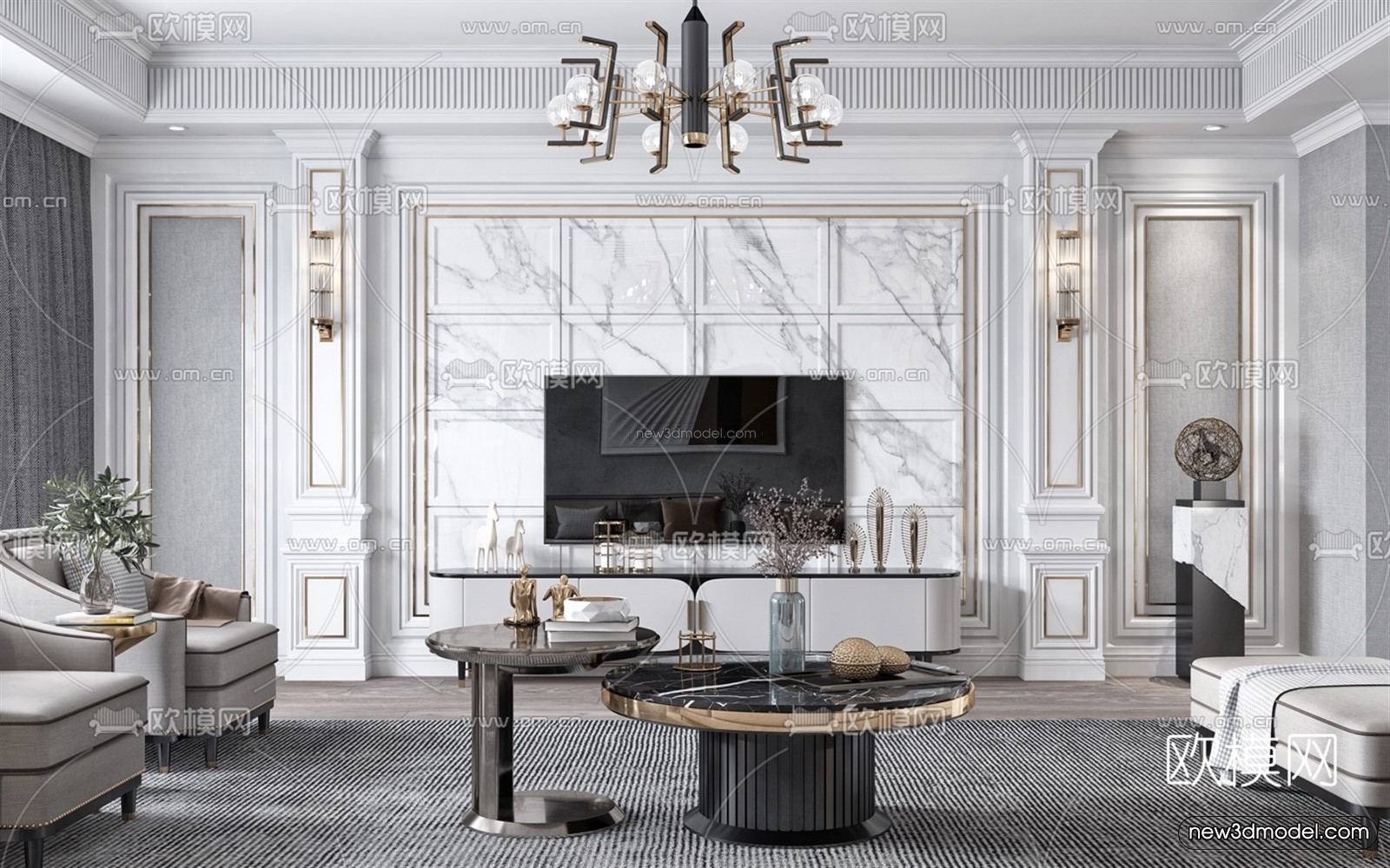Europe Style Interior 3D Blocks – Living Room 3D Model – 139 – VRAY - thumbnail 3