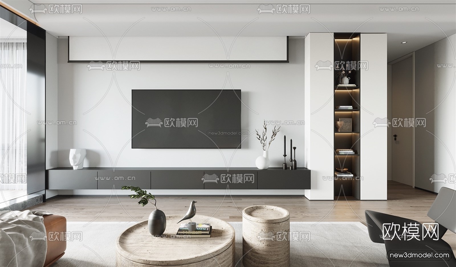 Minimalist Style Interior 3D Blocks – Living Room 3D Model – 093 – VRAY - thumbnail 2