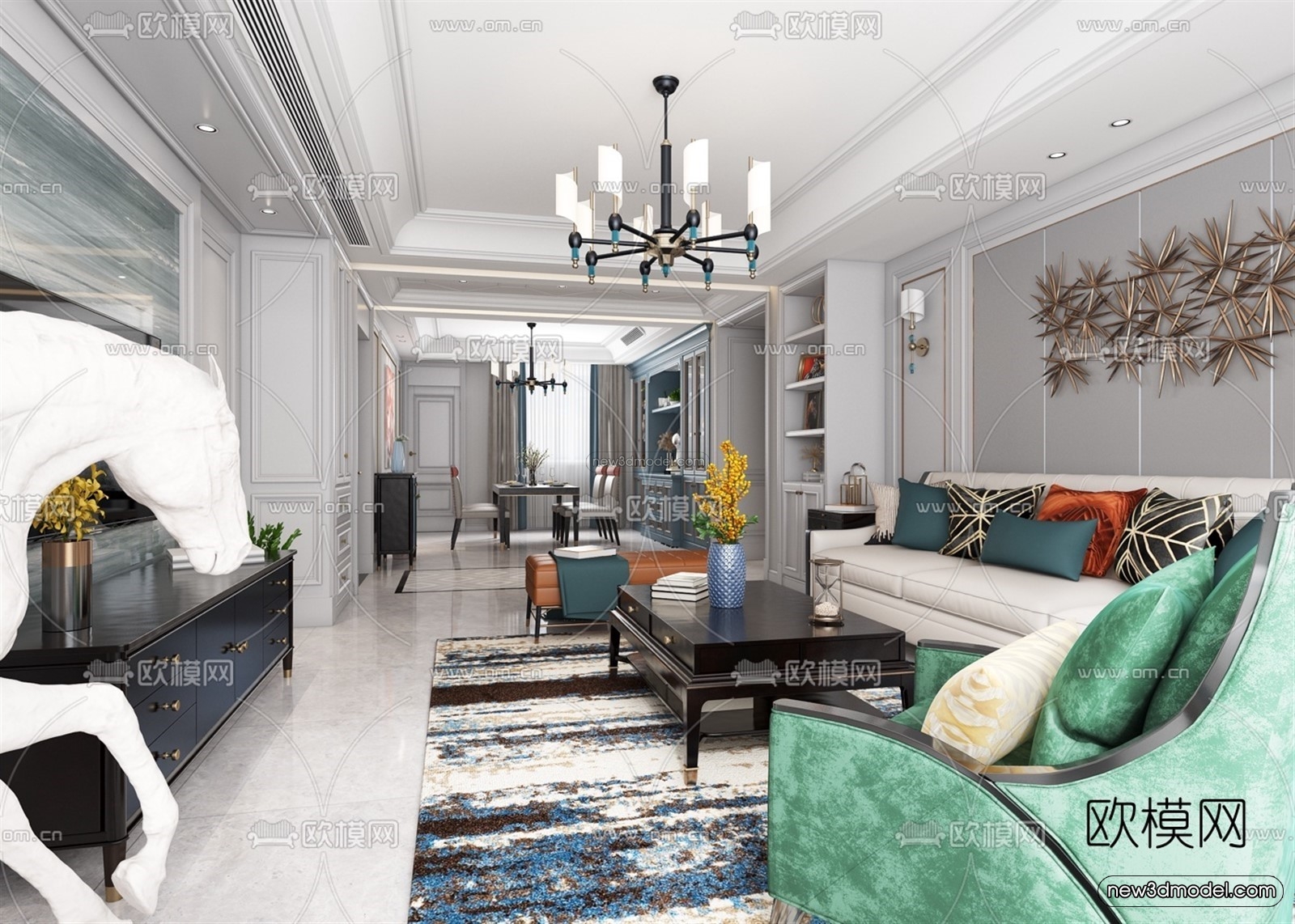 Europe Style Interior 3D Blocks – Living Room 3D Model – 148 – VRAY - thumbnail 3