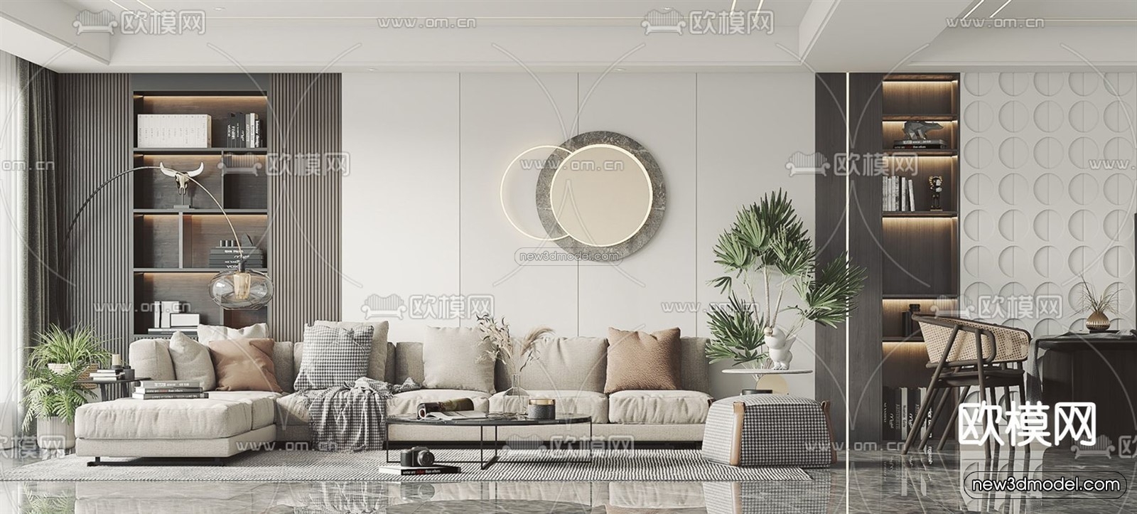 Minimalist Style Interior 3D Blocks – Living Room 3D Model – 092 – VRAY - thumbnail 4