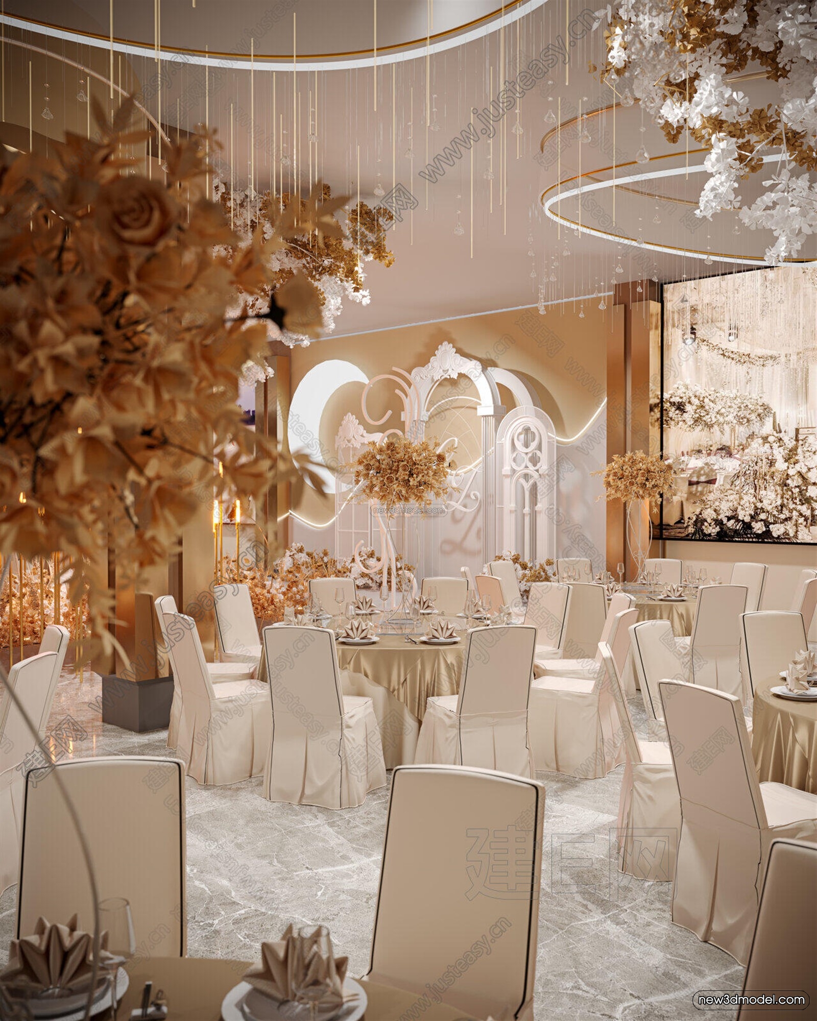 Modern Style Interior 3D Blocks and 3D Models – Wedding Hall 3D Scene – 944 – CORONA - thumbnail 4