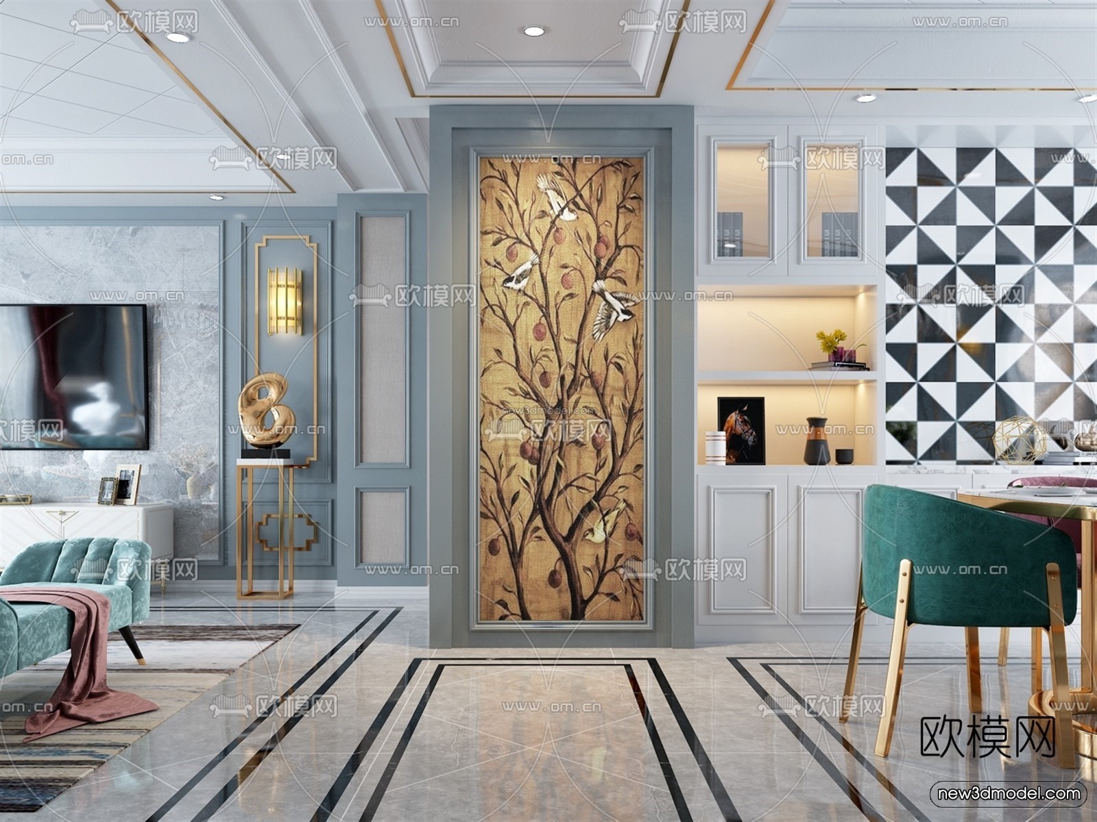 Europe Style Interior 3D Blocks – Living Room 3D Model – 149 – VRAY - thumbnail 3
