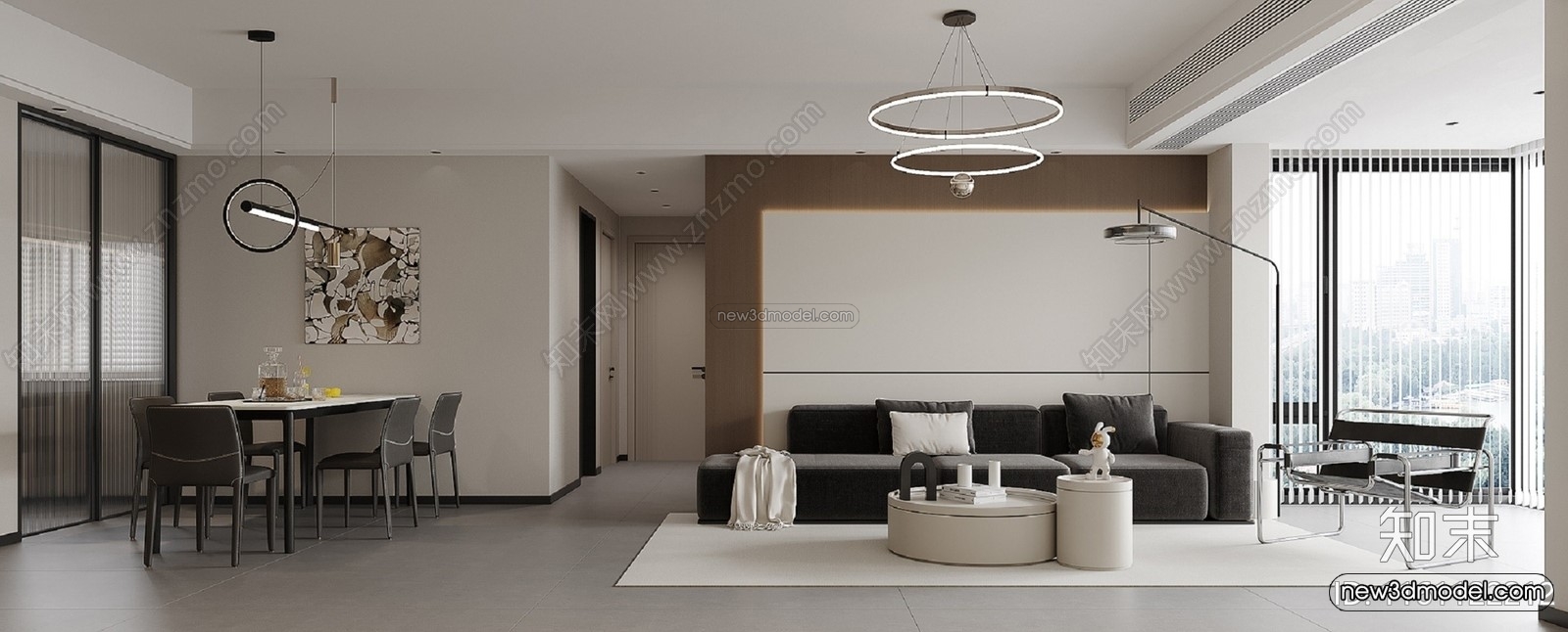 Minimalist Style Interior 3D Blocks – Living Room 3D Model – 099 – CORONA - thumbnail 2