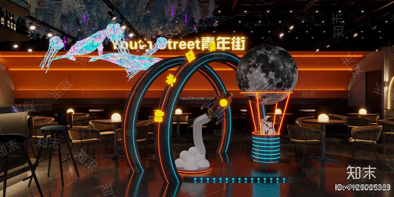 Interior 3D Model of Bar – 3D Blocks – 001 – CORONA - thumbnail 3