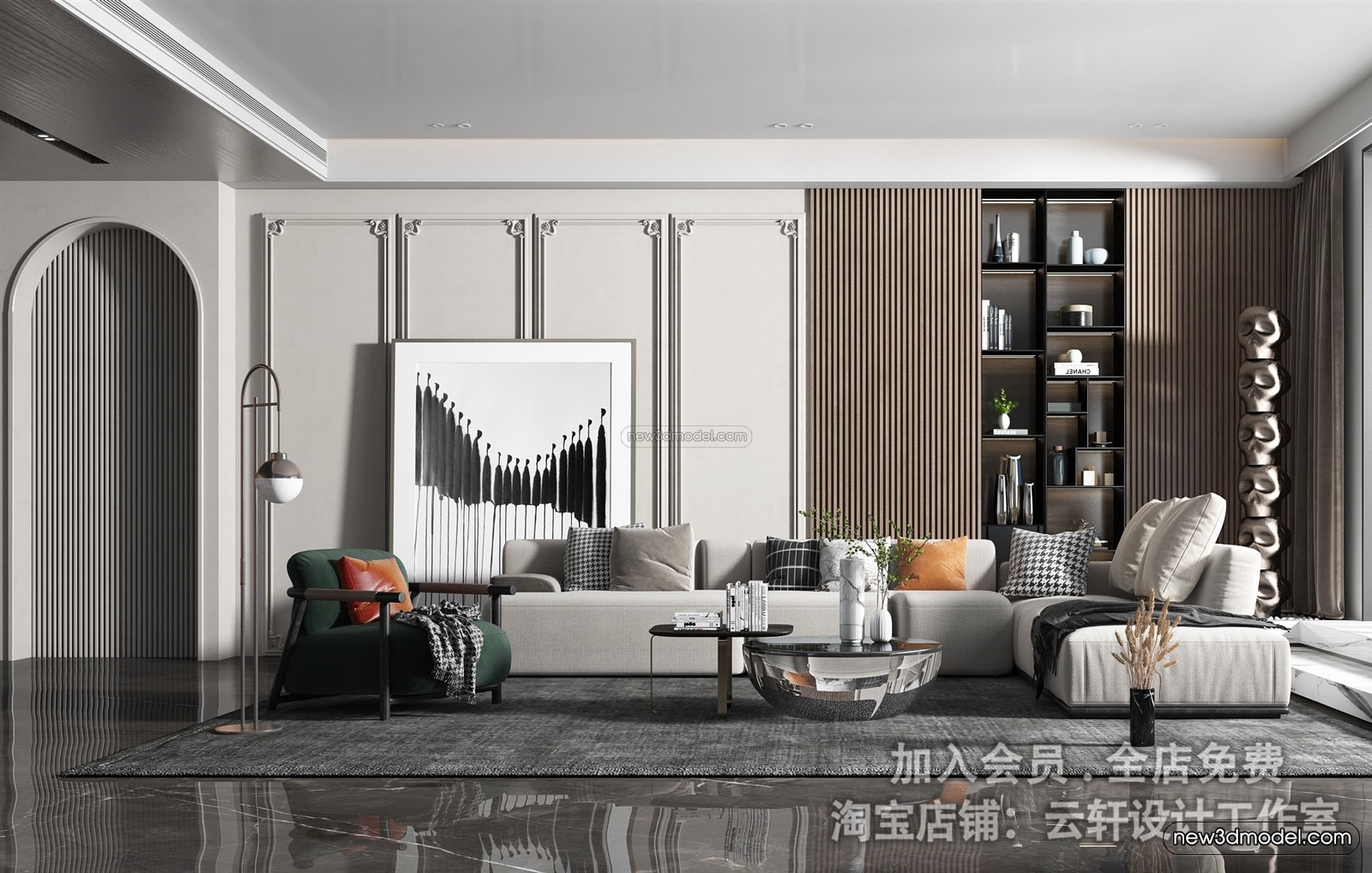 Europe Style Interior 3D Blocks – Living Room 3D Model – 158 – VRAY - thumbnail 2