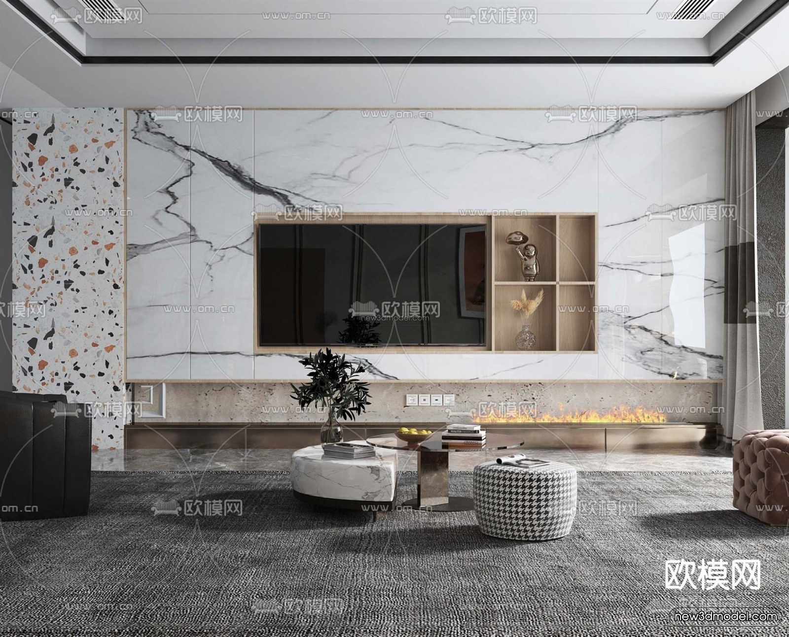 Europe Style Interior 3D Blocks – Living Room 3D Model – 161 – VRAY - thumbnail 2