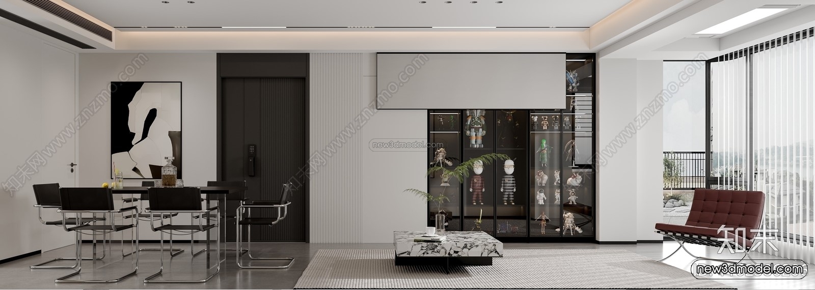 Minimalist Style Interior 3D Blocks – Living Room 3D Model – 114 – CORONA - thumbnail 2