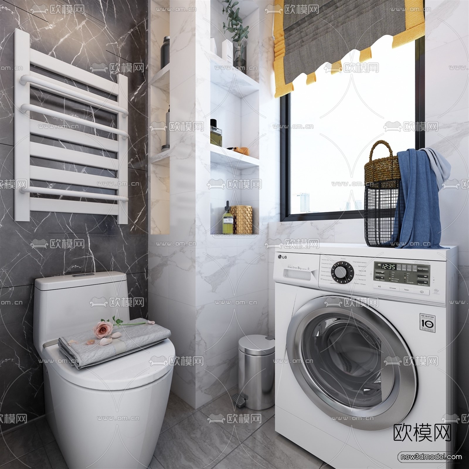 Morandi Style Interior 3D Blocks – Bathroom 3D Scene – 208 – VRAY - thumbnail 2