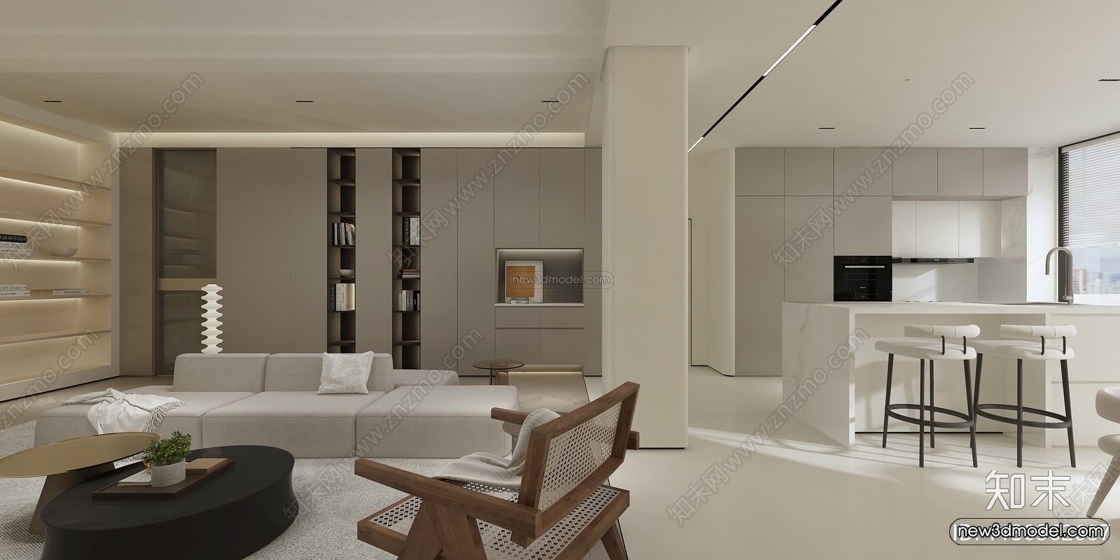 Minimalist Style Interior 3D Blocks – Living Room 3D Model – 121 – VRAY - thumbnail 4