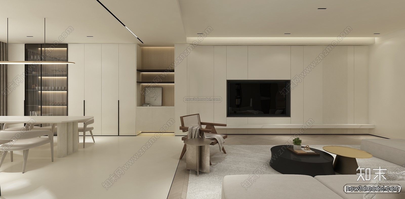 Minimalist Style Interior 3D Blocks – Living Room 3D Model – 121 – VRAY - thumbnail 3