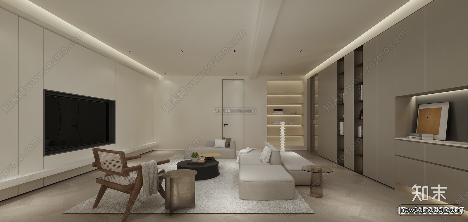 Minimalist Style Interior 3D Blocks – Living Room 3D Model – 121 – VRAY - thumbnail 2
