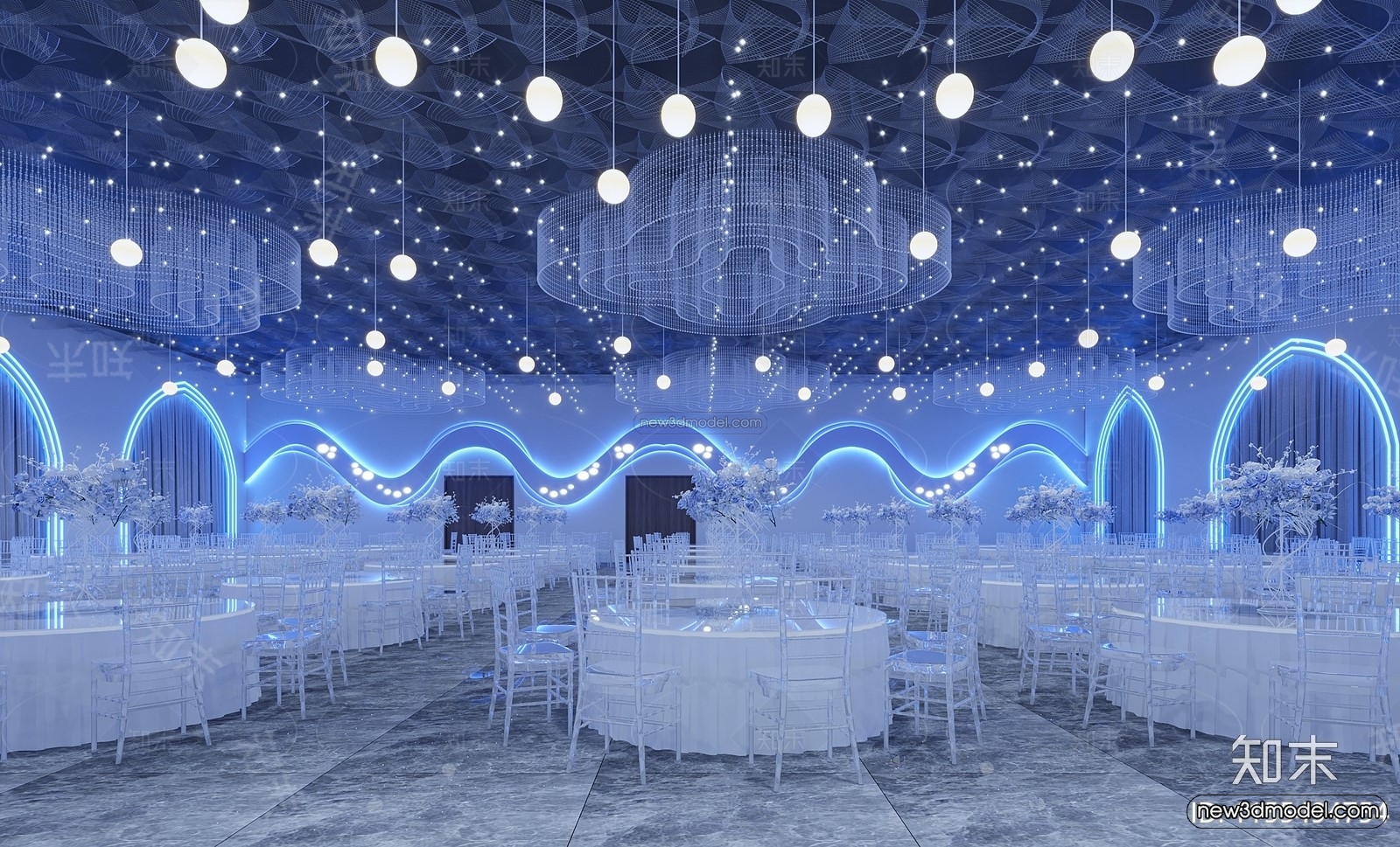Modern Style Interior 3D Blocks and 3D Models – Wedding Hall 3D Scene – 943 – CORONA - thumbnail 2