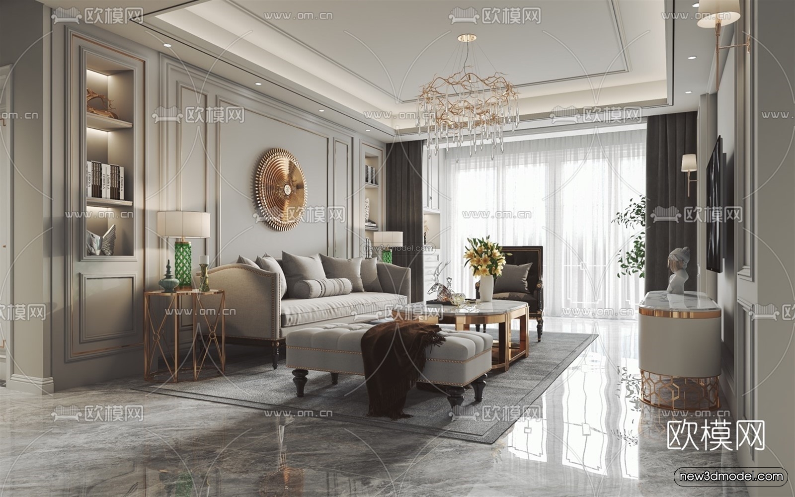 Europe Style Interior 3D Blocks – Living Room 3D Model – 169 – VRAY - thumbnail 3