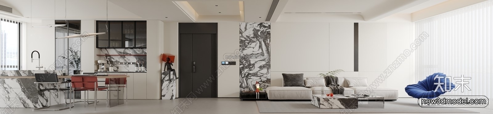 Minimalist Style Interior 3D Blocks – Living Room 3D Model – 119 – CORONA - thumbnail 3