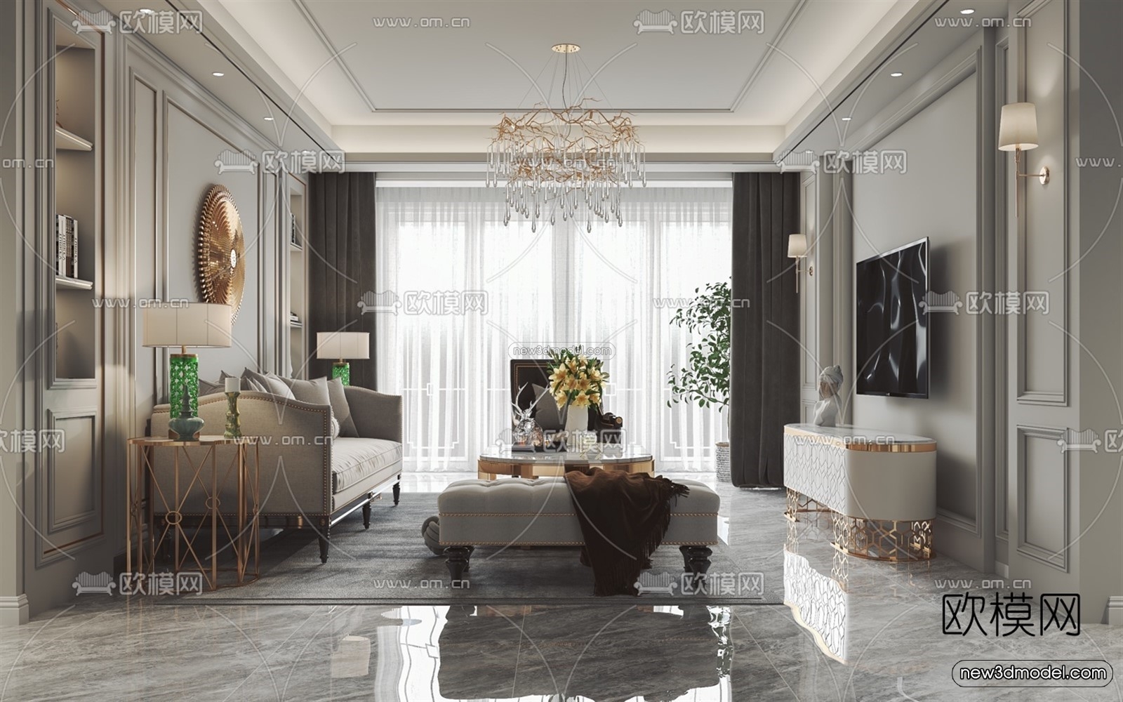 Europe Style Interior 3D Blocks – Living Room 3D Model – 169 – VRAY - thumbnail 2