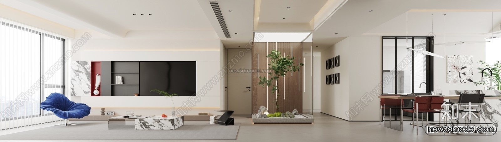 Minimalist Style Interior 3D Blocks – Living Room 3D Model – 119 – CORONA - thumbnail 2