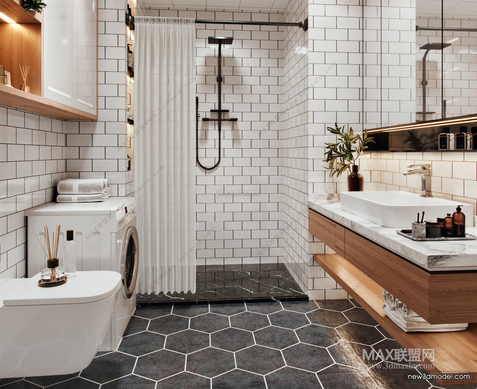 Nordic Style Interior 3D Blocks – Bathroom 3D Model – 518 – VRAY - thumbnail 2