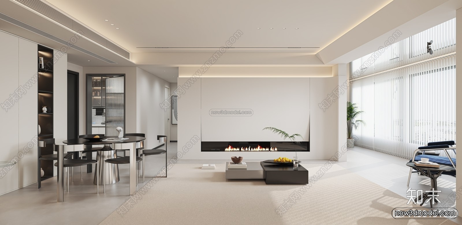 Minimalist Style Interior 3D Blocks – Living Room 3D Model – 122 – VRAY - thumbnail 2