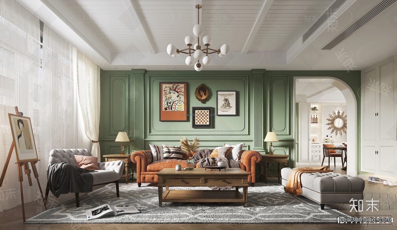 Europe Style Interior 3D Blocks – Living Room 3D Model – 174 – VRAY - thumbnail 3