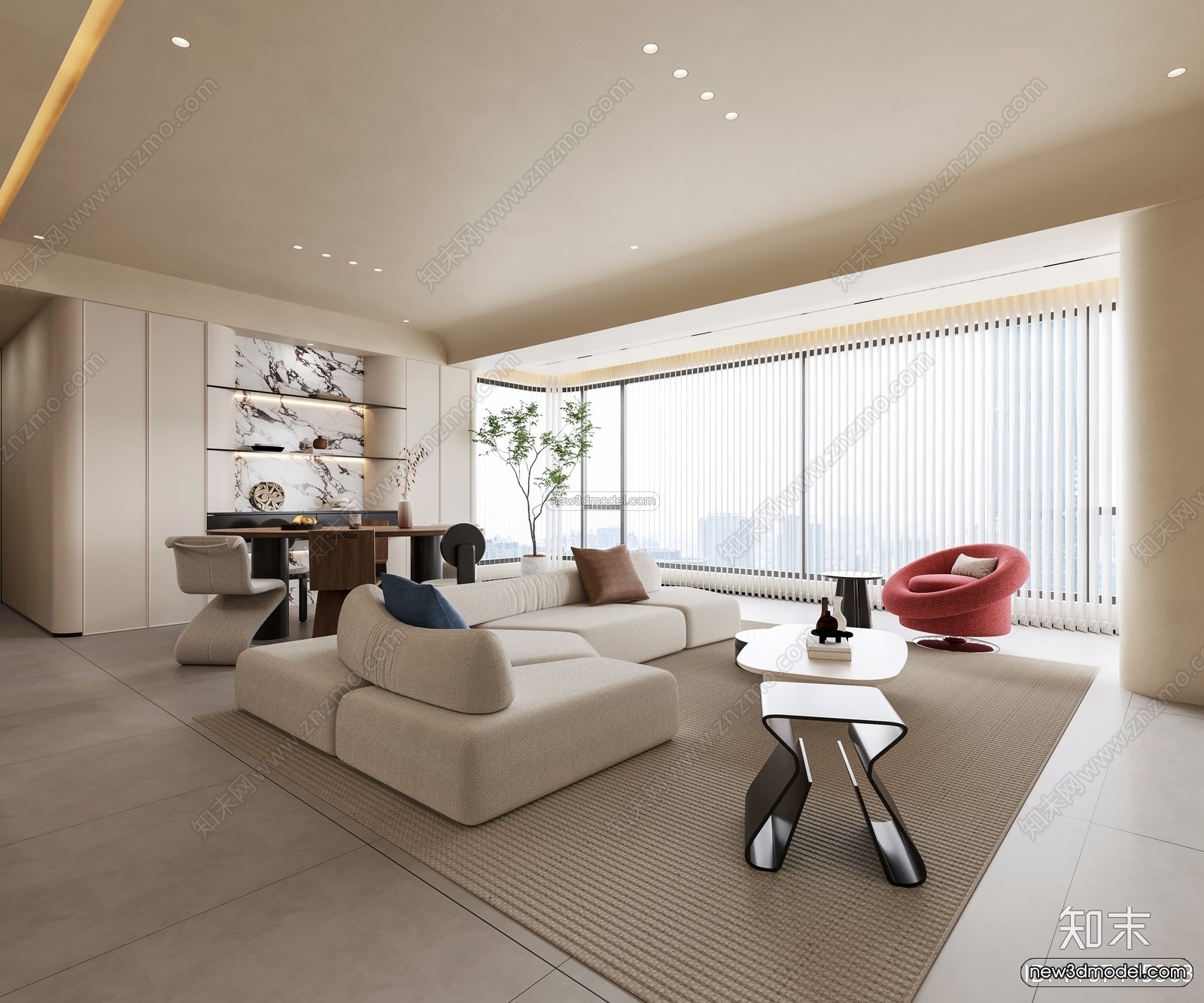 Minimalist Style Interior 3D Blocks – Living Room 3D Model – 126 – CORONA - thumbnail 4