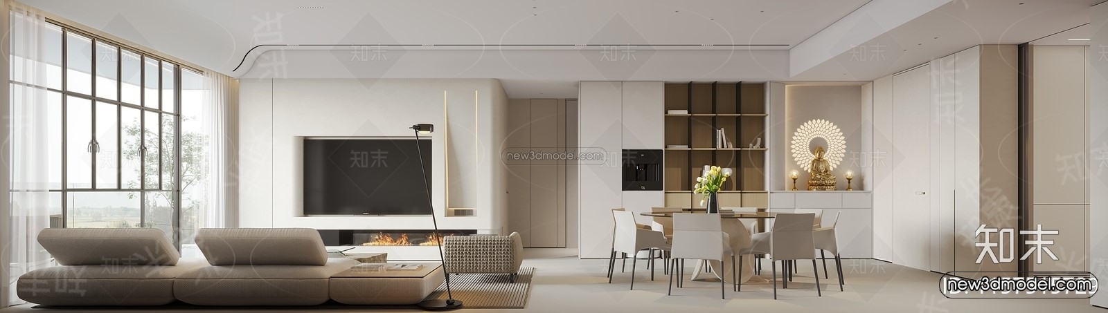 Minimalist Style Interior 3D Blocks – Living Room 3D Model – 127 – CORONA - thumbnail 2