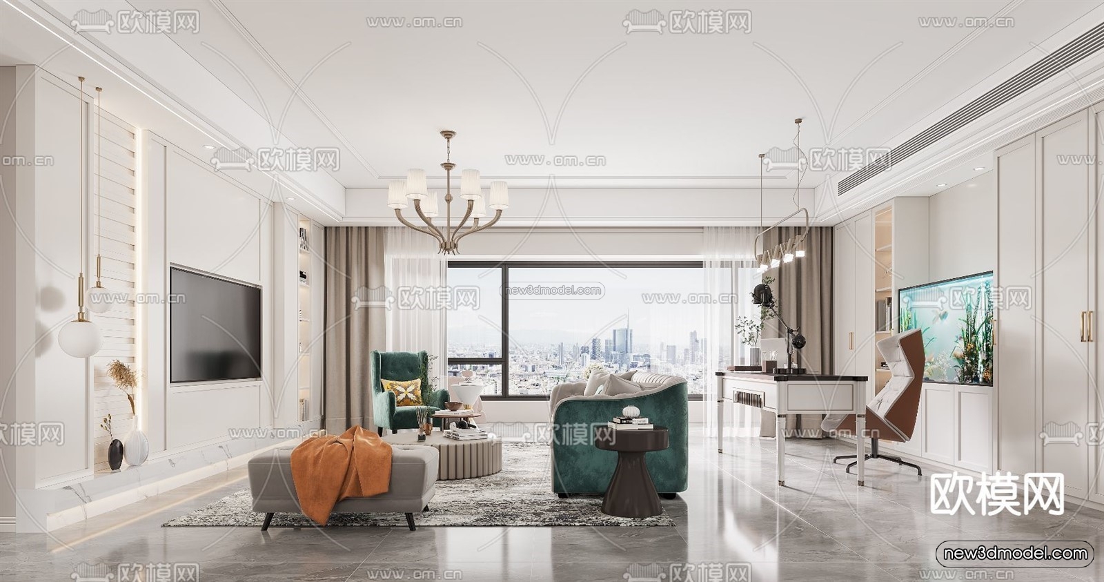 Europe Style Interior 3D Blocks – Living Room 3D Model – 181 – VRAY - thumbnail 3