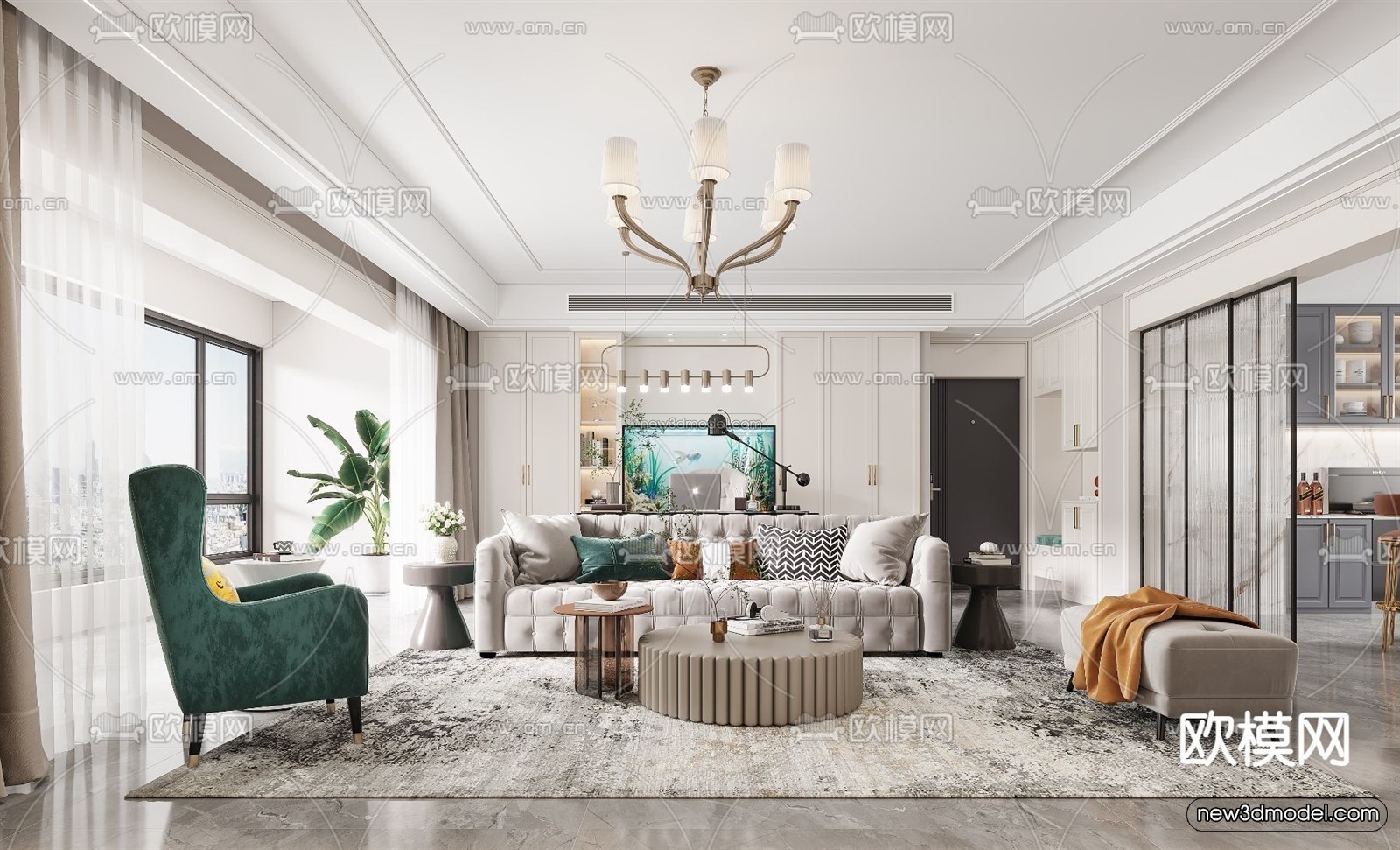 Europe Style Interior 3D Blocks – Living Room 3D Model – 181 – VRAY - thumbnail 2