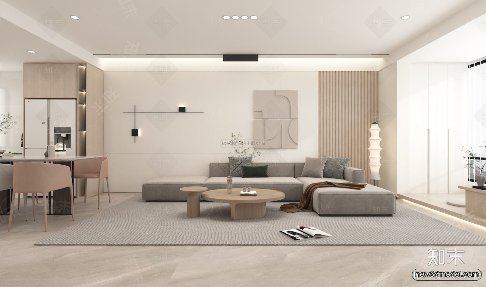 Cream Style Interior 3D Blocks – Living Room 3D Model – 085 – VRAY - thumbnail 3