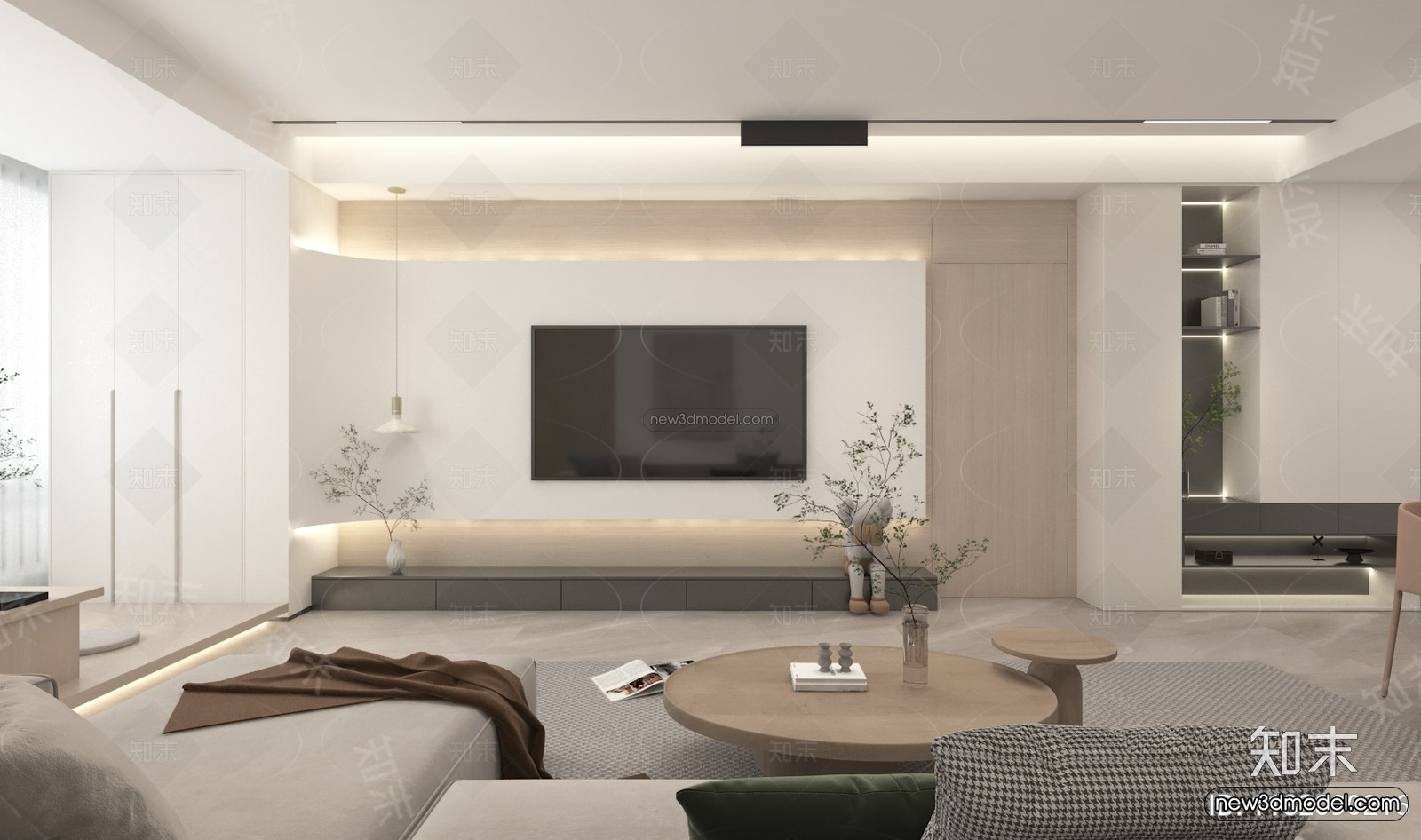 Cream Style Interior 3D Blocks – Living Room 3D Model – 085 – VRAY - thumbnail 2