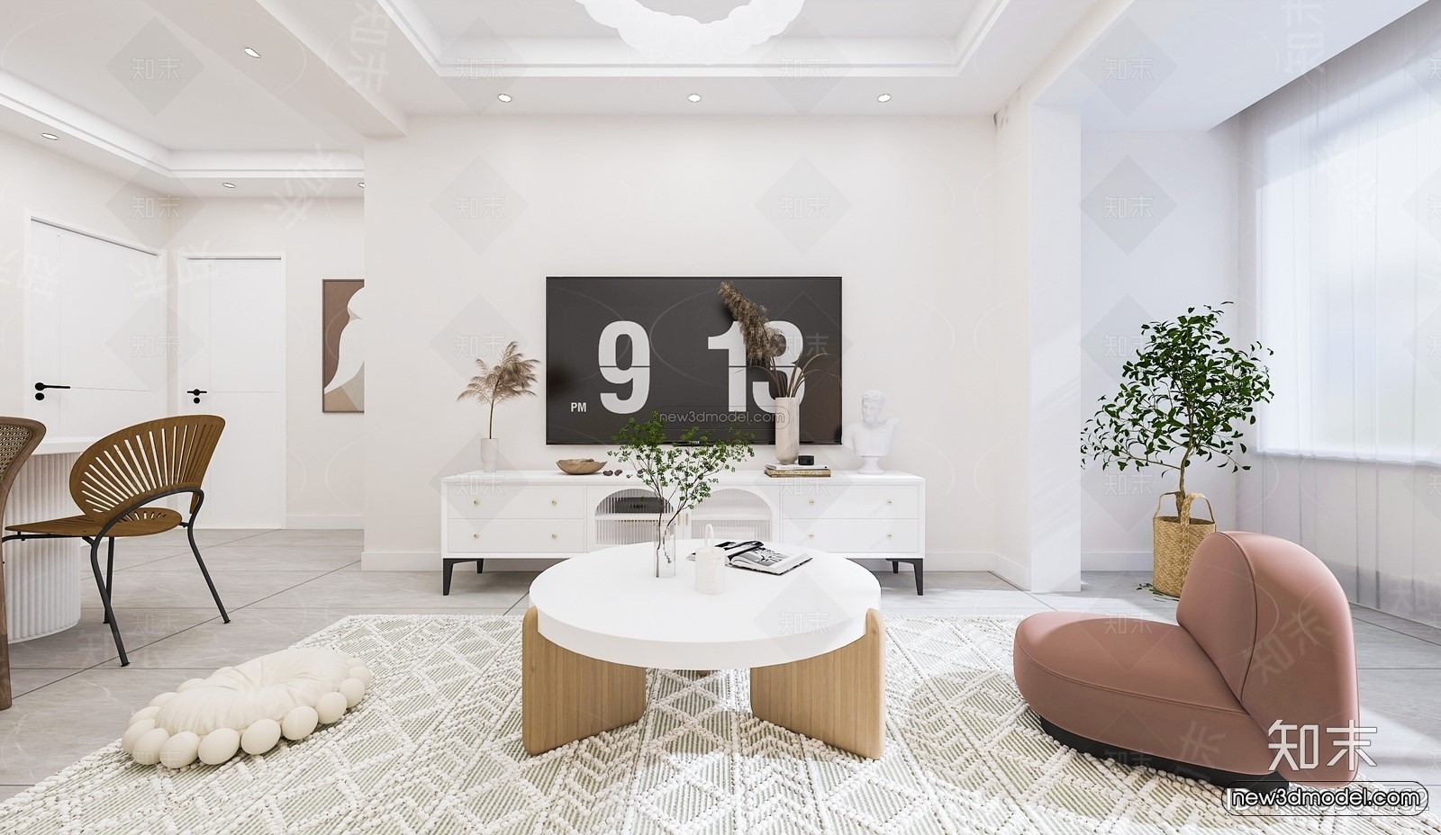 Cream Style Interior 3D Blocks – Living Room 3D Model – 096 – VRAY - thumbnail 4