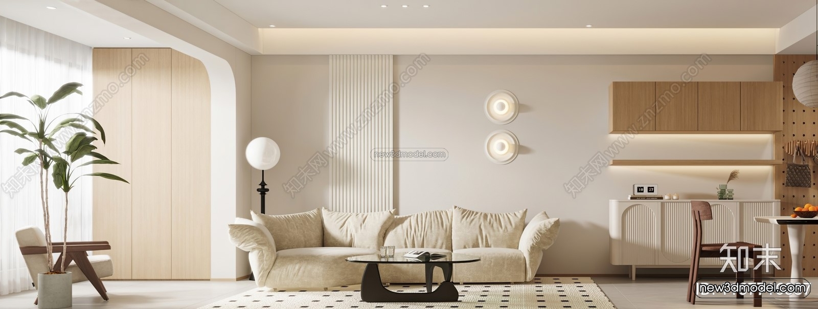 Minimalist Style Interior 3D Blocks – Living Room 3D Model – 130 – VRAY - thumbnail 3
