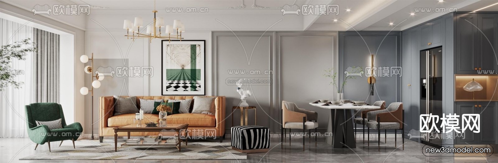 Europe Style Interior 3D Blocks – Living Room 3D Model – 183 – VRAY - thumbnail 2