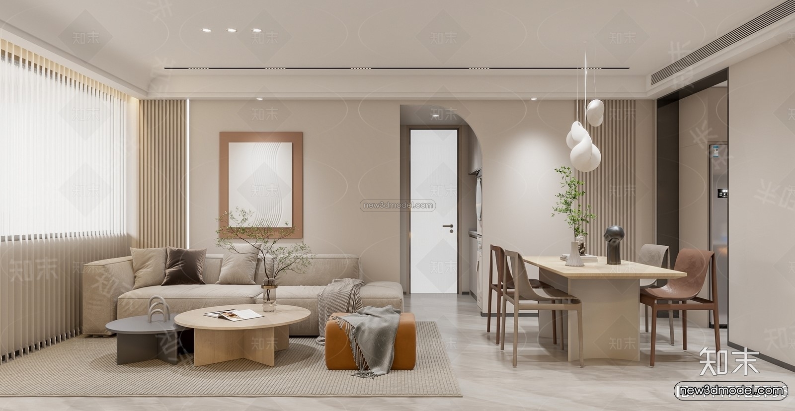 Cream Style Interior 3D Blocks – Living Room 3D Model – 107 – VRAY - thumbnail 3