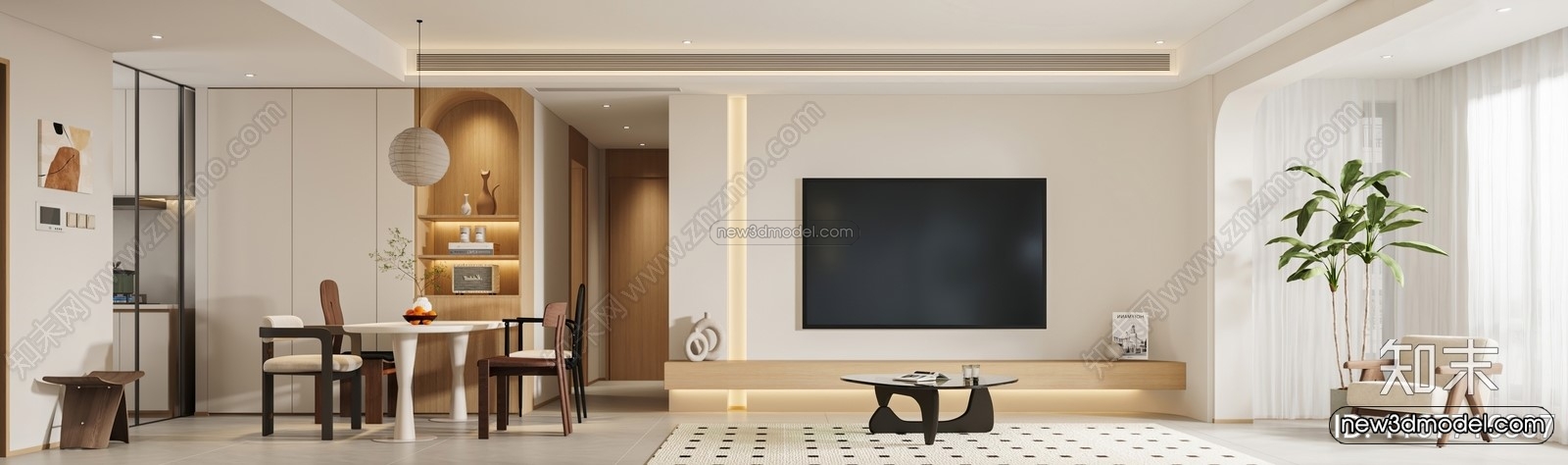 Minimalist Style Interior 3D Blocks – Living Room 3D Model – 130 – VRAY - thumbnail 2