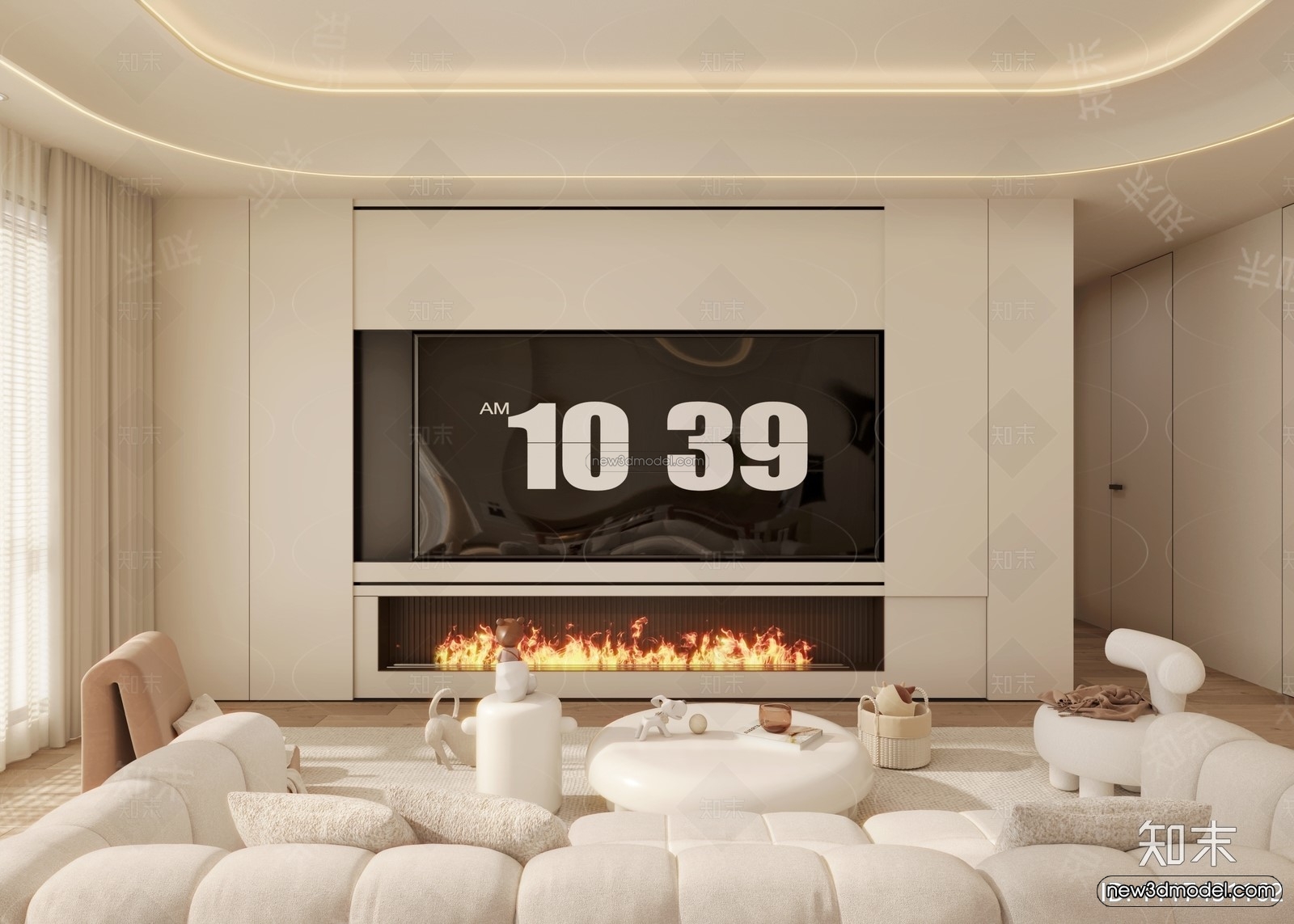 Cream Style Interior 3D Blocks – Living Room 3D Model – 117 – VRAY - thumbnail 2