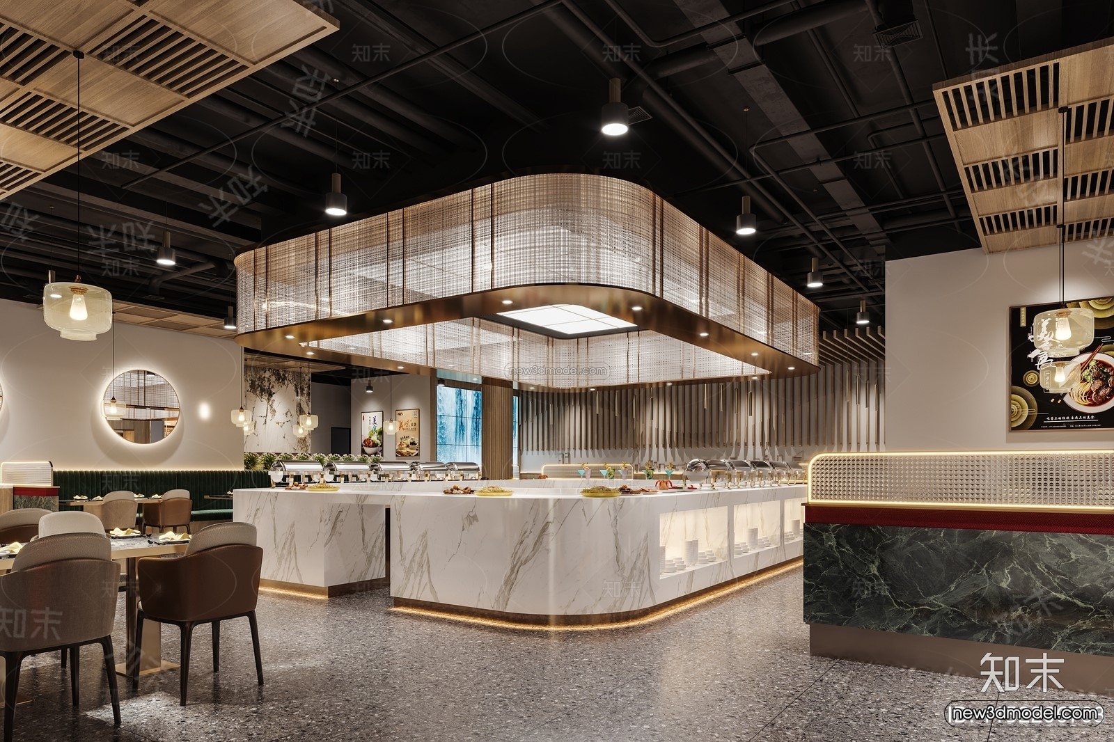 Modern Style Interior 3D Blocks and 3D Models – Asian Restaurant 3D Scene – 969 – CORONA - thumbnail 4