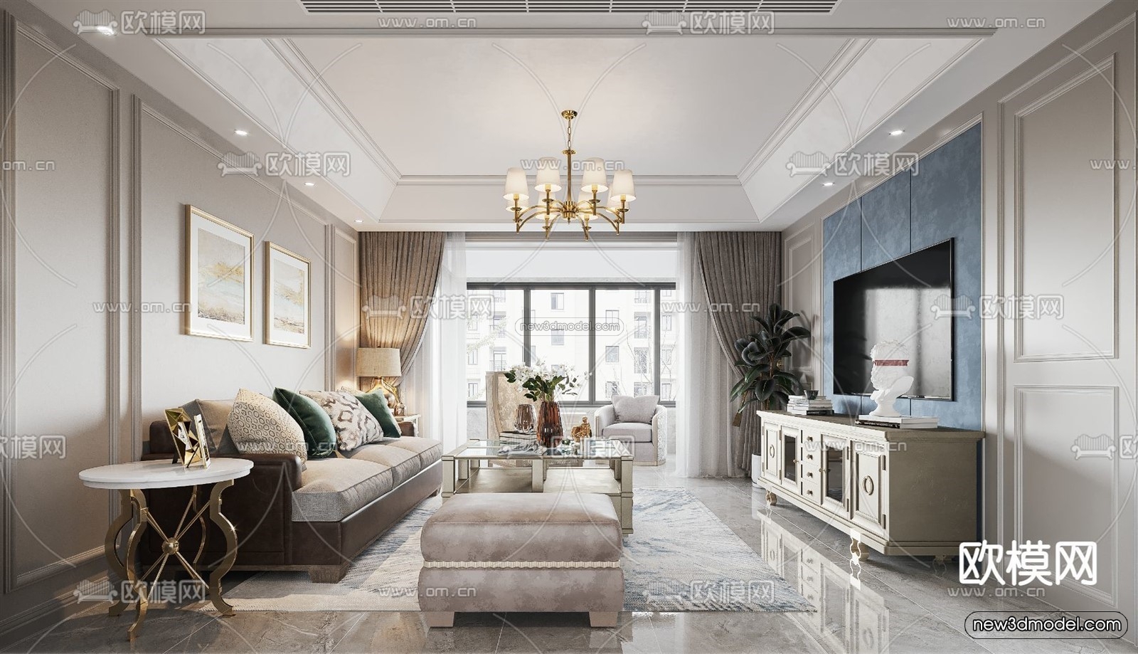 Europe Style Interior 3D Blocks – Living Room 3D Model – 184 – VRAY - thumbnail 2